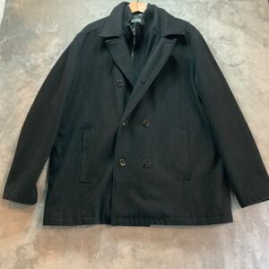 Kenneth Cole Reaction Mens Black Wool Blend Peacoat Jacket with Knit Bib XXL